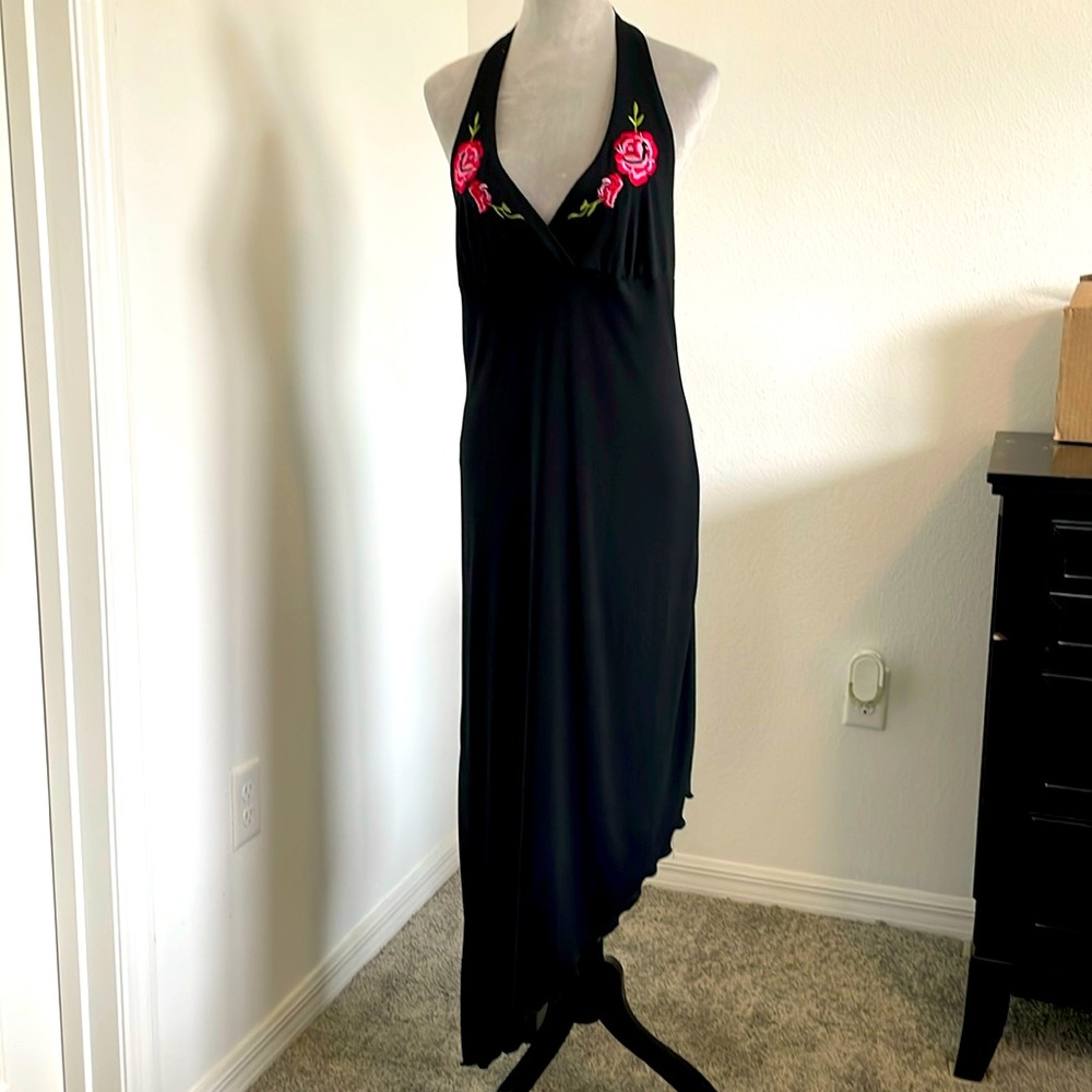 Summer dancing dress. Black with embroidered roses. $50